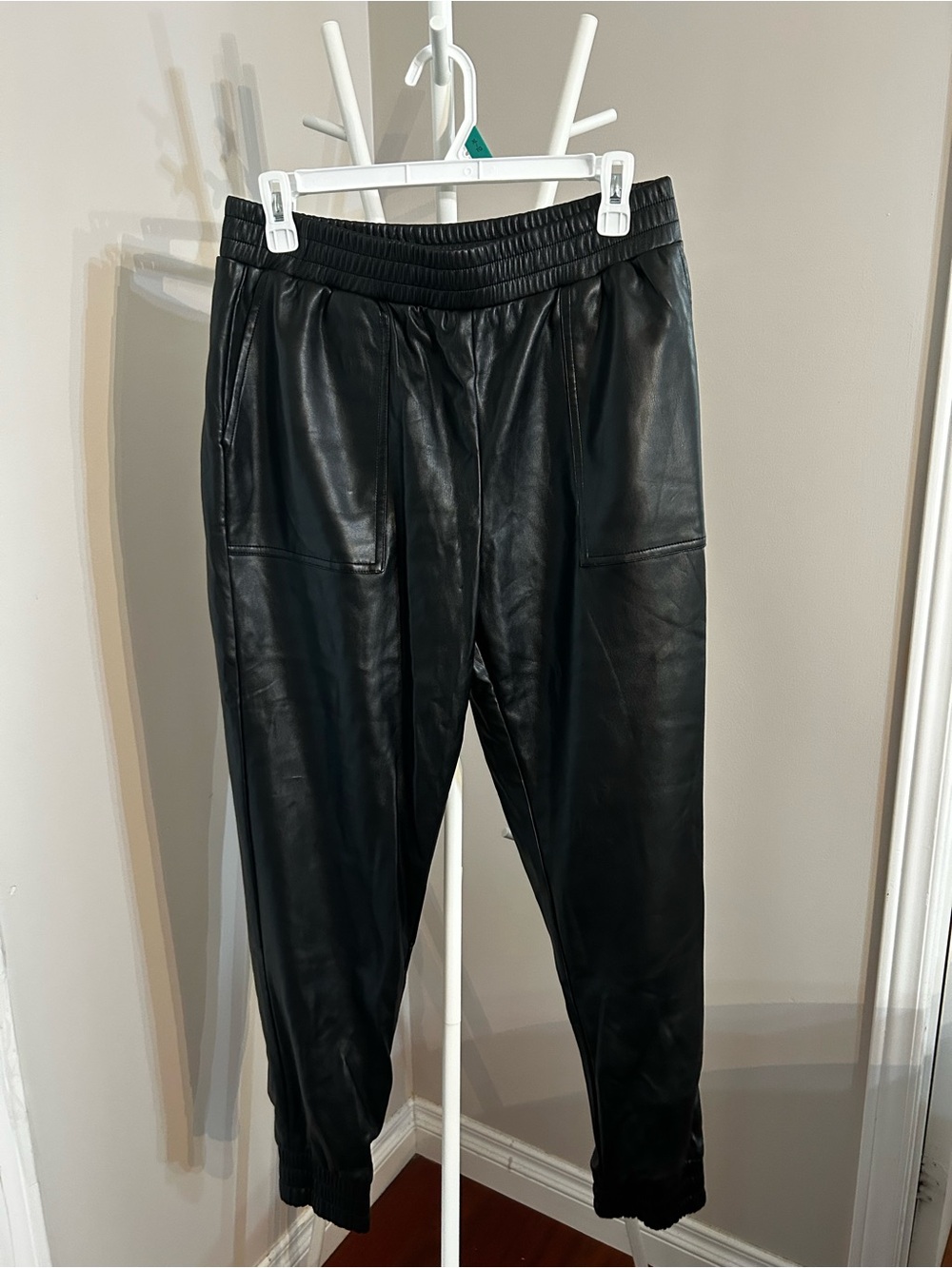 Black Faux Leather Jogger Pants - Unbranded